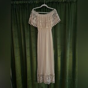 Cream Lace Off The Shoulder Maxi Dress